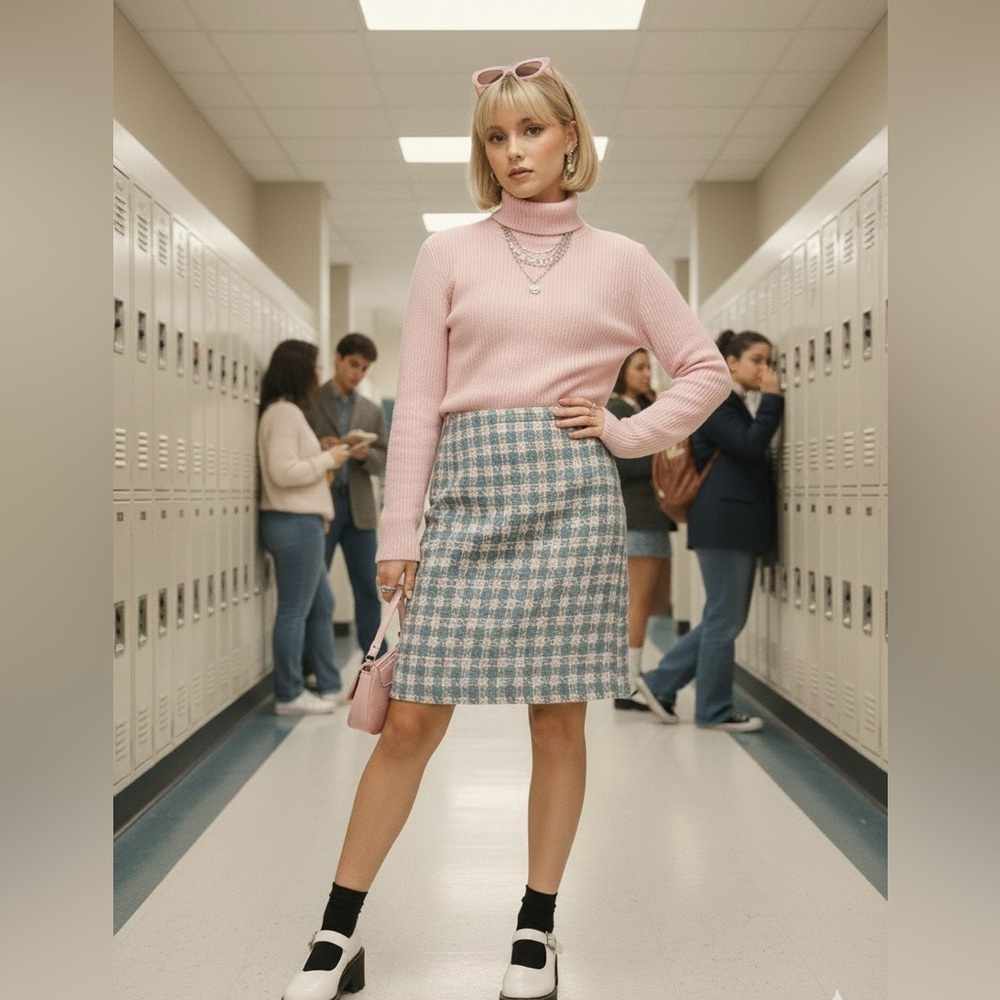 90s Tweed JG Hook  Blue and White Skirt